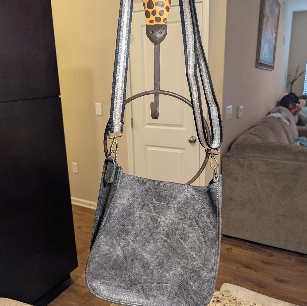 Ah-dorned Gray Vegan Leather Shoulder Bag Crossbody